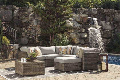 Picture of Spring Dew Patio Sectional with Table & Ottoman
